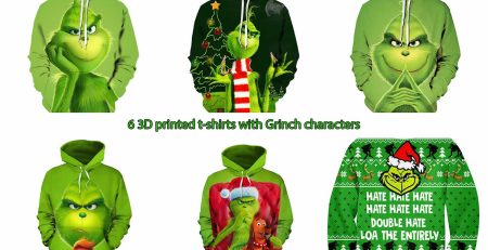 6 3D printed t-shirts with Grinch characters
