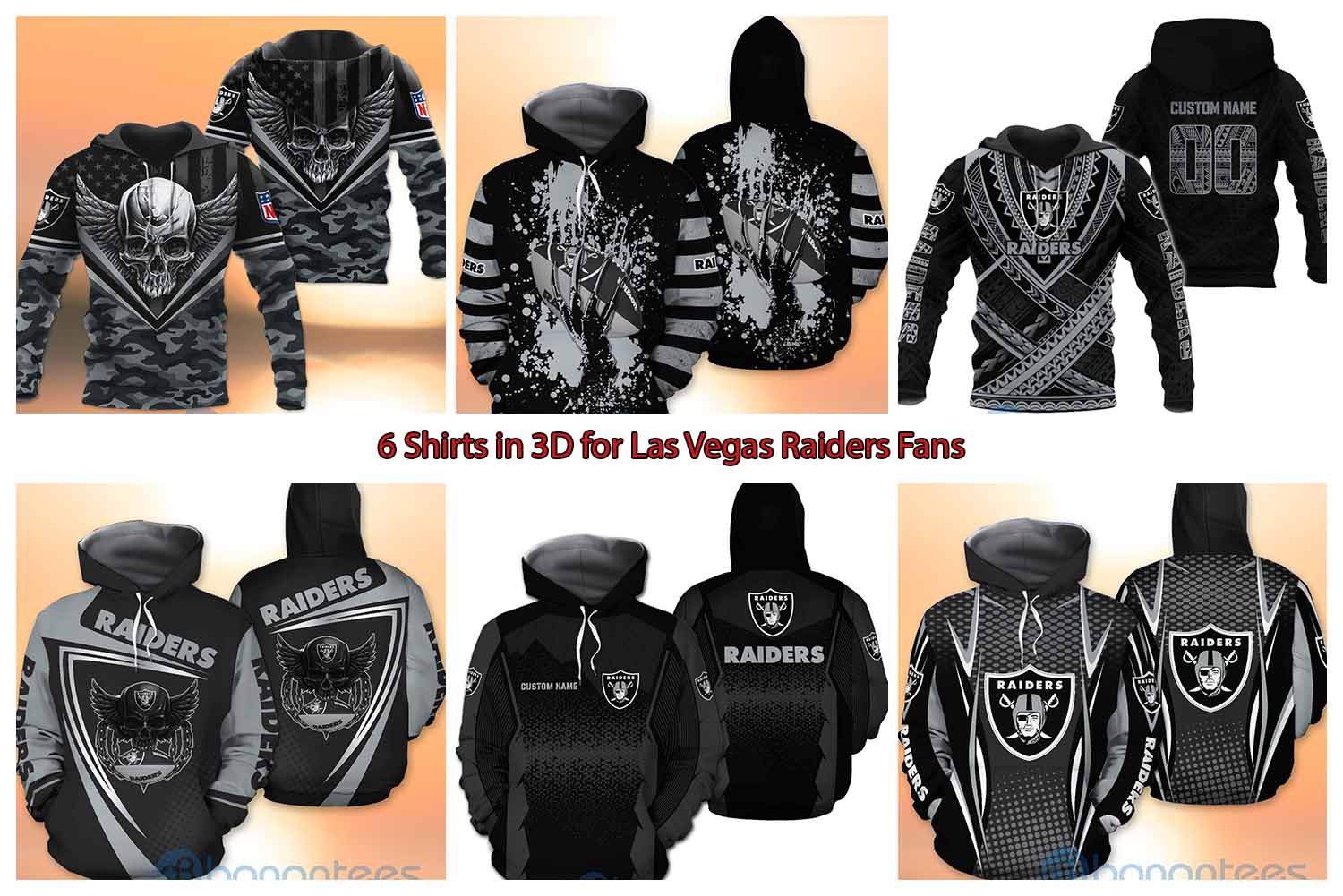 6 Shirts in 3D for Las Vegas Raiders Fans