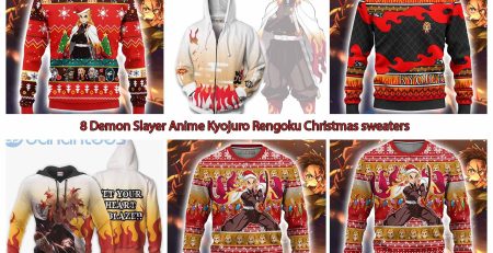 8 Demon Slayer Anime Kyojuro Rengoku Christmas sweaters