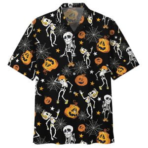 Halloween Pumpkin Skeleton Dancing Hawaiian Shirt Product Photo