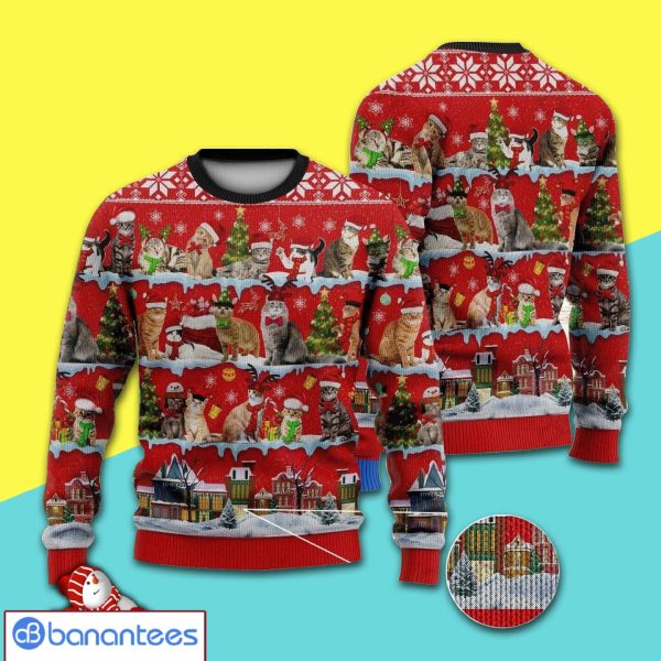 A Lot Of Cats In Xmas Day Full Print Ugly Christmas Sweater Product Photo