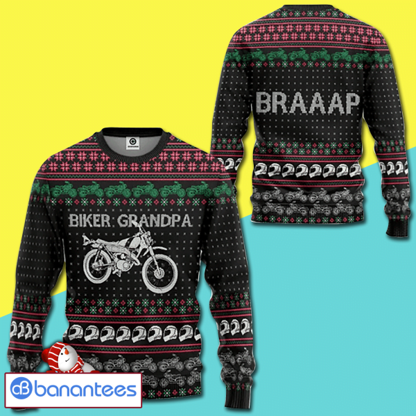 Awesome Biker Grandpa Braaap Party Full Print Ugly Christmas Sweater Product Photo