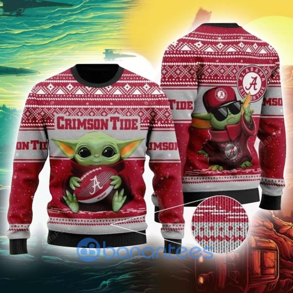 Baby Yoda Alabama Crimson Tide Christmas For Fans Ugly Christmas Sweater Product Photo