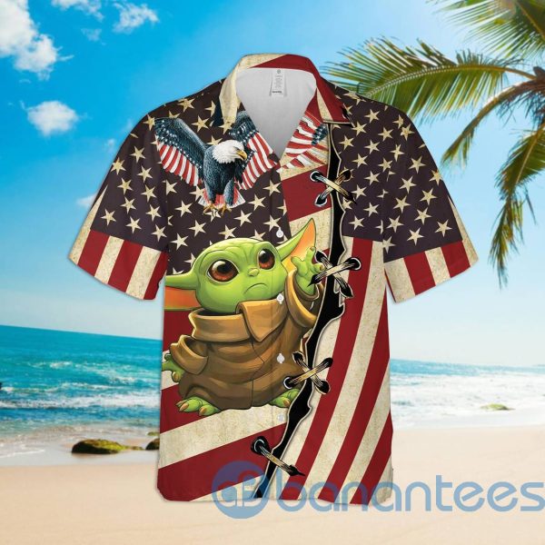 Baby Yoda American Flag Summer Hawaiian Shirt Product Photo