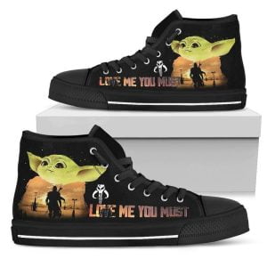 Baby Yoda Love Me You Must High Top Canvas Shoes For Men And Women - Men's Shoes High Top - Black