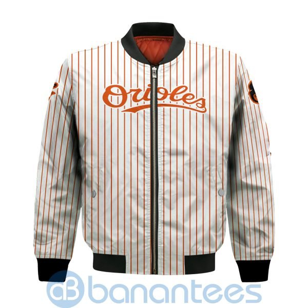 Baltimore Orioles Stripes Custom Name Number Bomber Jacket Product Photo