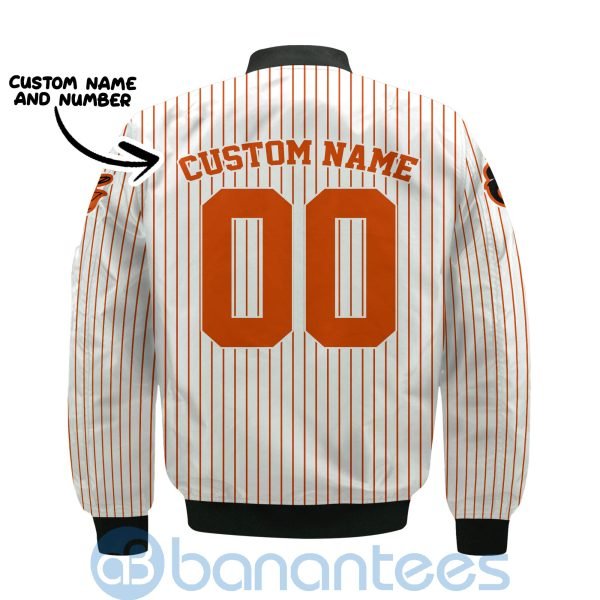 Baltimore Orioles Stripes Custom Name Number Bomber Jacket Product Photo