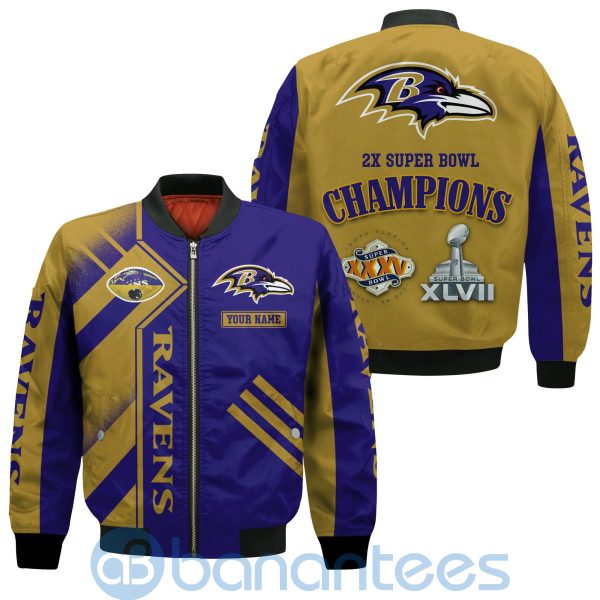 Baltimore Ravens Super Bowl Champions Custom Name Number Bomber Jacket Product Photo