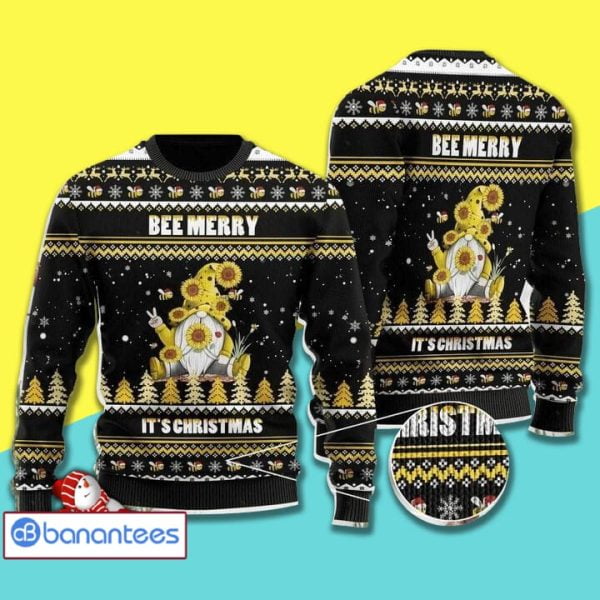 Bee And Sunflower Be Merry It's Christmas Full Print Ugly Christmas Sweater Product Photo