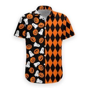 Boo And Pumpkin Cute Gift For Halloween Hawaiian Shirt - Short-Sleeve Hawaiian Shirt - Orange