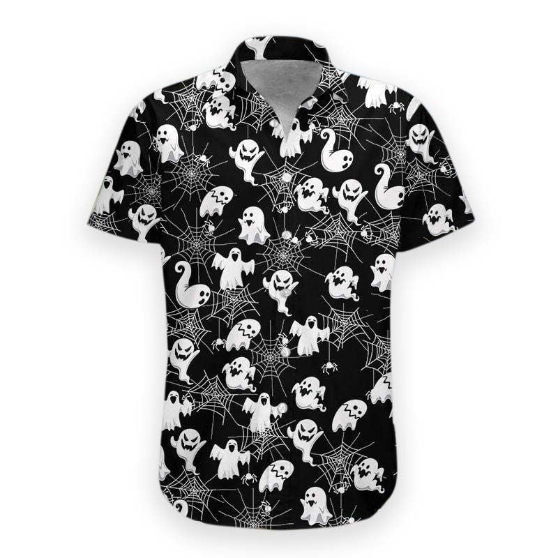 Boo Halloween Spiderweb Happy Halloween Hawaiian Shirt - Short-Sleeve Hawaiian Shirt - Black