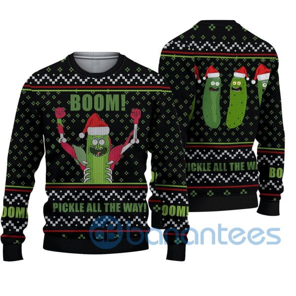 Boom! Pickle All The Way! Rick And Morty Ugly Christmas 3D Sweater Product Photo
