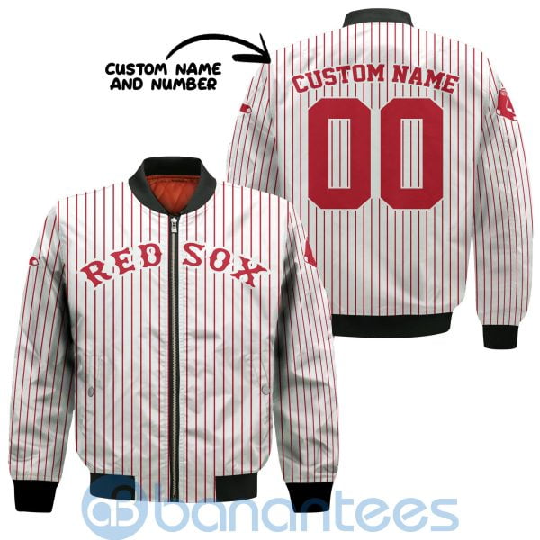 Boston Red Sox Stripes Custom Name Number Bomber Jacket Product Photo