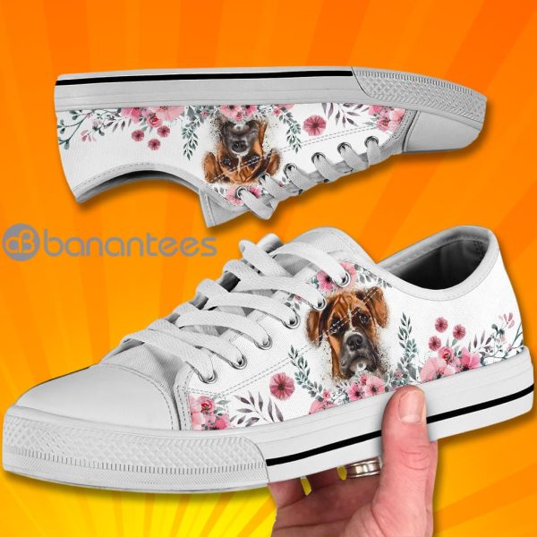 Boxer Dog Flower Lovely Design Graphic Low Top Canvas Shoes Product Photo