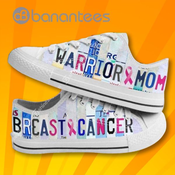 Breast cancer warrior mom Lovely Design Graphic Low Top Canvas Shoes Product Photo