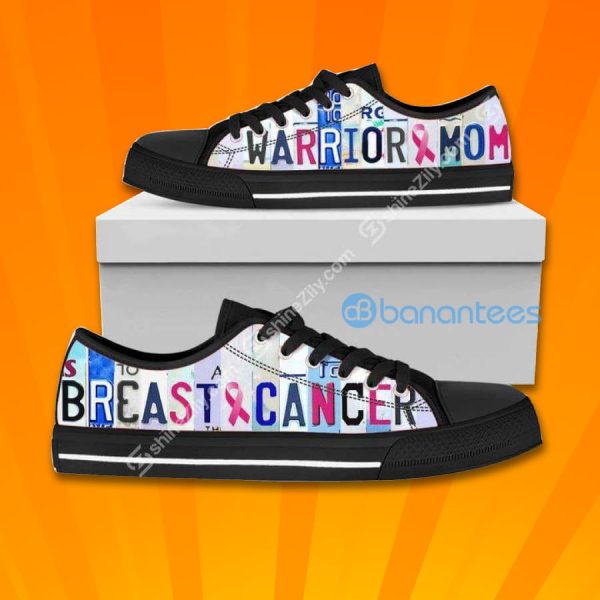 Breast cancer warrior mom Lovely Design Graphic Low Top Canvas Shoes Product Photo