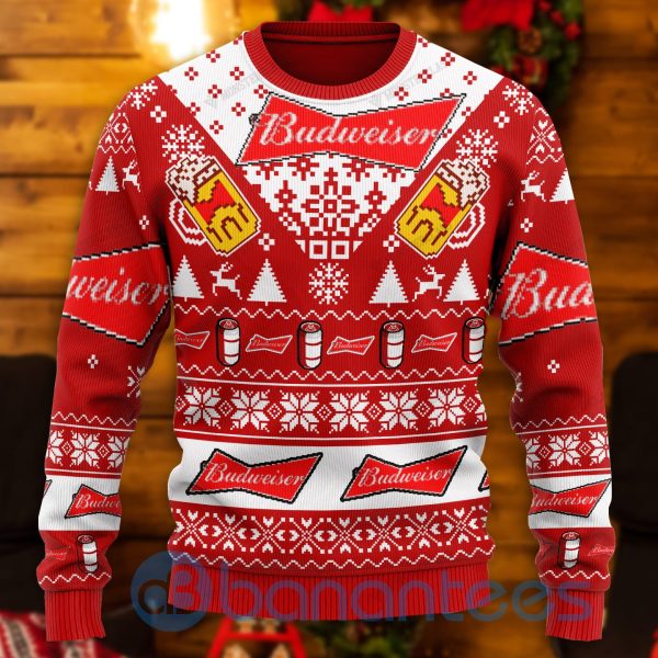 Budweiser Beer All Over Printed Ugly Christmas Sweater Product Photo