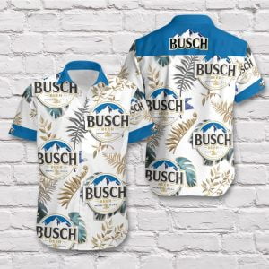 Busch Beer Button Hawaiian Tropical Shirt - Short-Sleeve Hawaiian Shirt - White