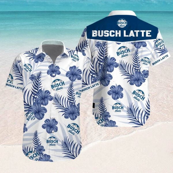 Busch Latte Beer Button Hawaiian Tropical Flower Shirt - Short-Sleeve Hawaiian Shirt - White