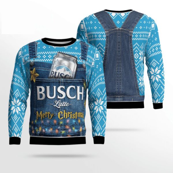 Busch Latte Merry Christmas Sweater | Busch Latte All Over Print - AOP Sweater - Blue