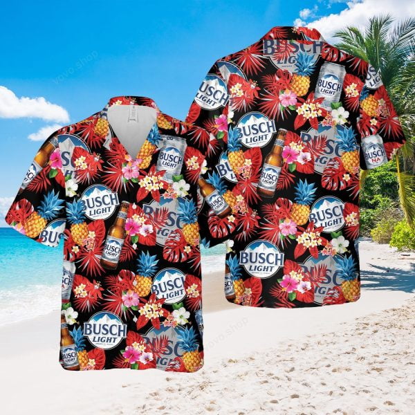 Busch Light Beer Colorfull Hawaiian Tropical Shirt - Short-Sleeve Hawaiian Shirt - Black