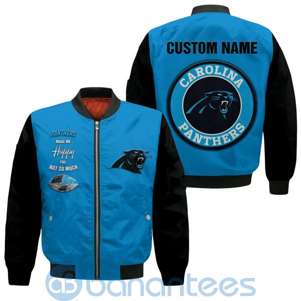Carolina Panthers Make Me Happy American Football Team Logo Custom Name Bomber Jacket Product Photo