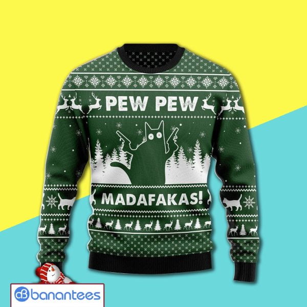Cat Pew Pew Madafakas Awesome Ugly Christmas Sweater 3D Shirt Product Photo
