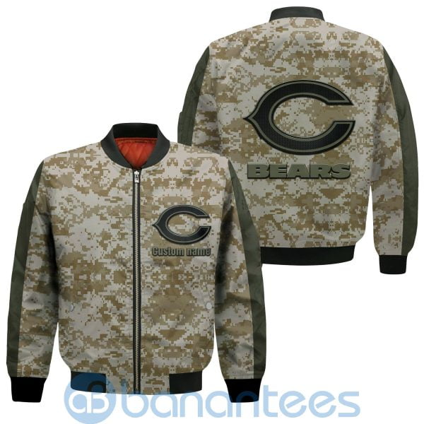 Chicago Bears American Football Team Logo Camouflage Custom Name Bomber Jacket Product Photo