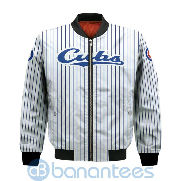 Chicago Cubs Stripes Custom Name Number Bomber Jacket Product Photo
