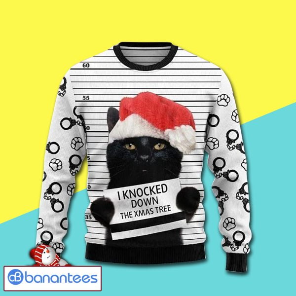 Christmas Black Cat I Knocked Down The Tree Full Print Ugly Christmas Sweater Product Photo