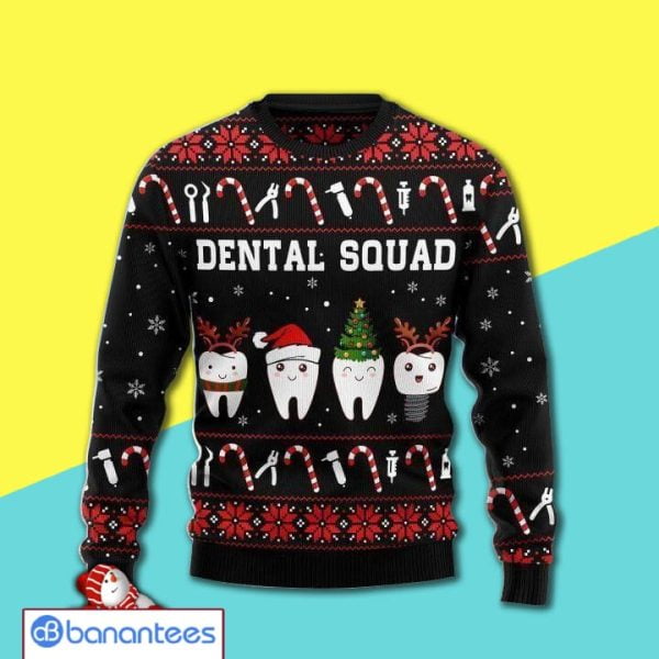 Christmas Patterns And Lovely Teeth Detal Squad All Over Print Ugly Christmas Sweater Product Photo