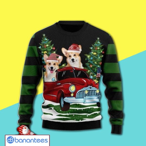 Christmas Tree And Lovely Corgi In The Red Car All Over Print Ugly Christmas Sweater Product Photo