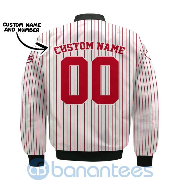 Cincinnati Reds Stripes Custom Name Number Bomber Jacket Product Photo