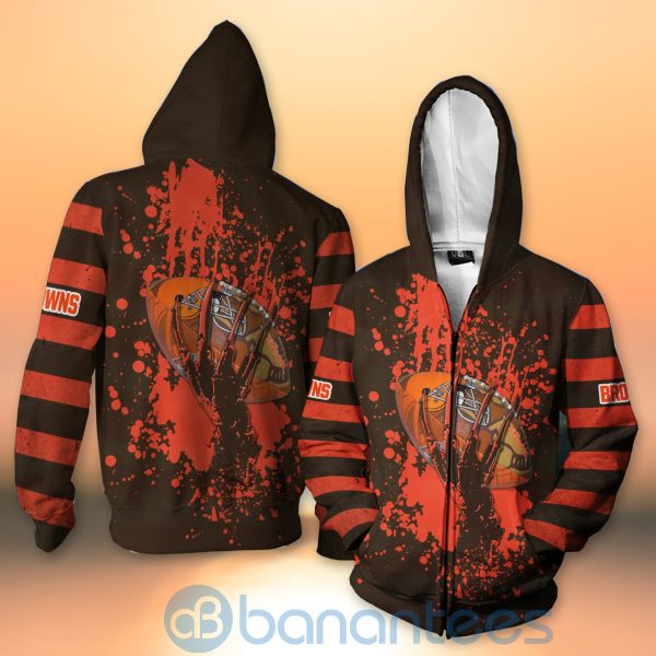 Cleveland Browns Skull Hand NFL Football Team Logo Ball 3D All Over Printed Shirt Product Photo
