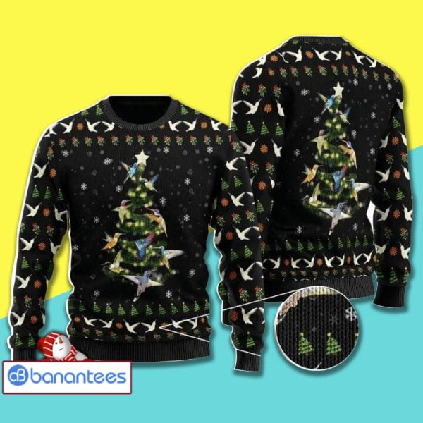 Colorful Humming Bird Tree With Light All Over Print Ugly Christmas Sweater Product Photo