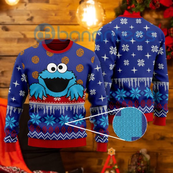 Cookie Monster All Over Printed Ugly Christmas Sweater Product Photo