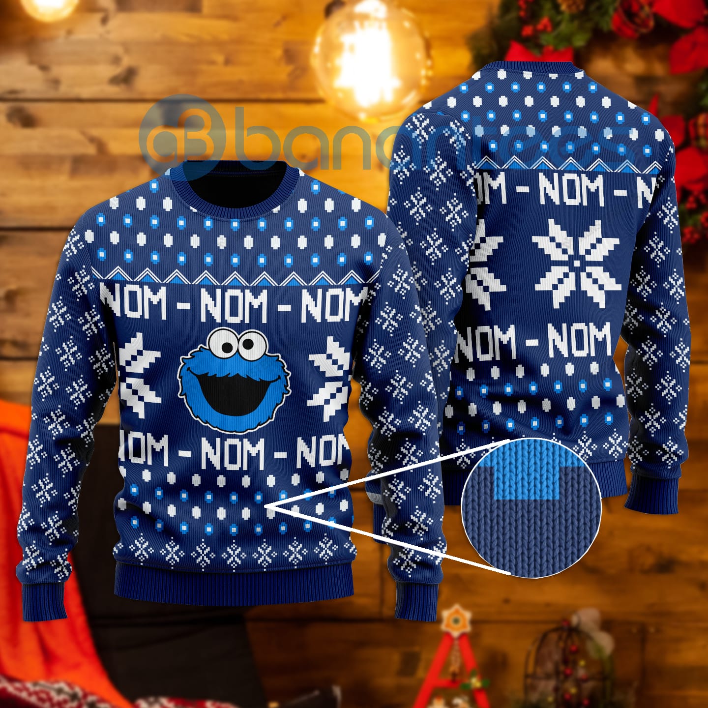 Cookie Monster Nomnomnom All Over Printed Ugly Christmas Sweater