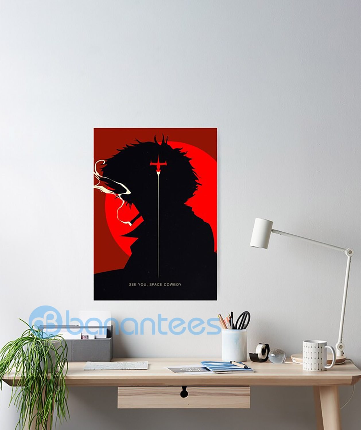 Spike Spiegel Smoking Cowboy Bebop Red And Black Poster