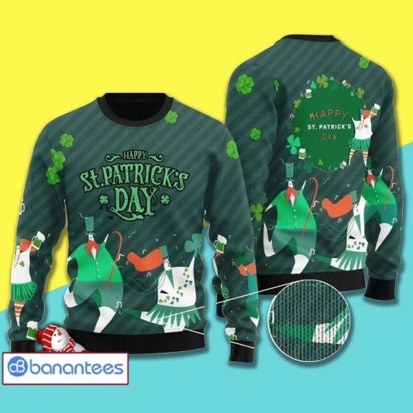 Dacing Happy St Patrick's Day Christmas Ugly Christmas Sweater Product Photo