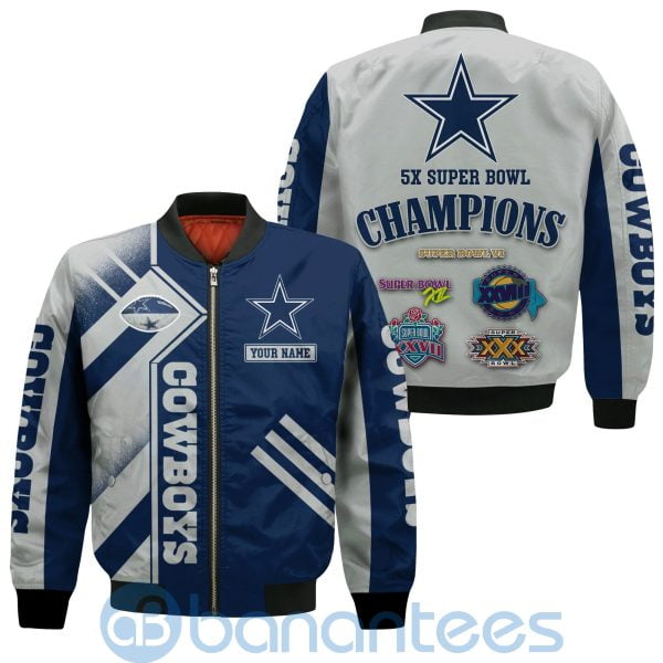 Dallas Cowboys Super Bowl Champions Custom Name Number Bomber Jacket Product Photo