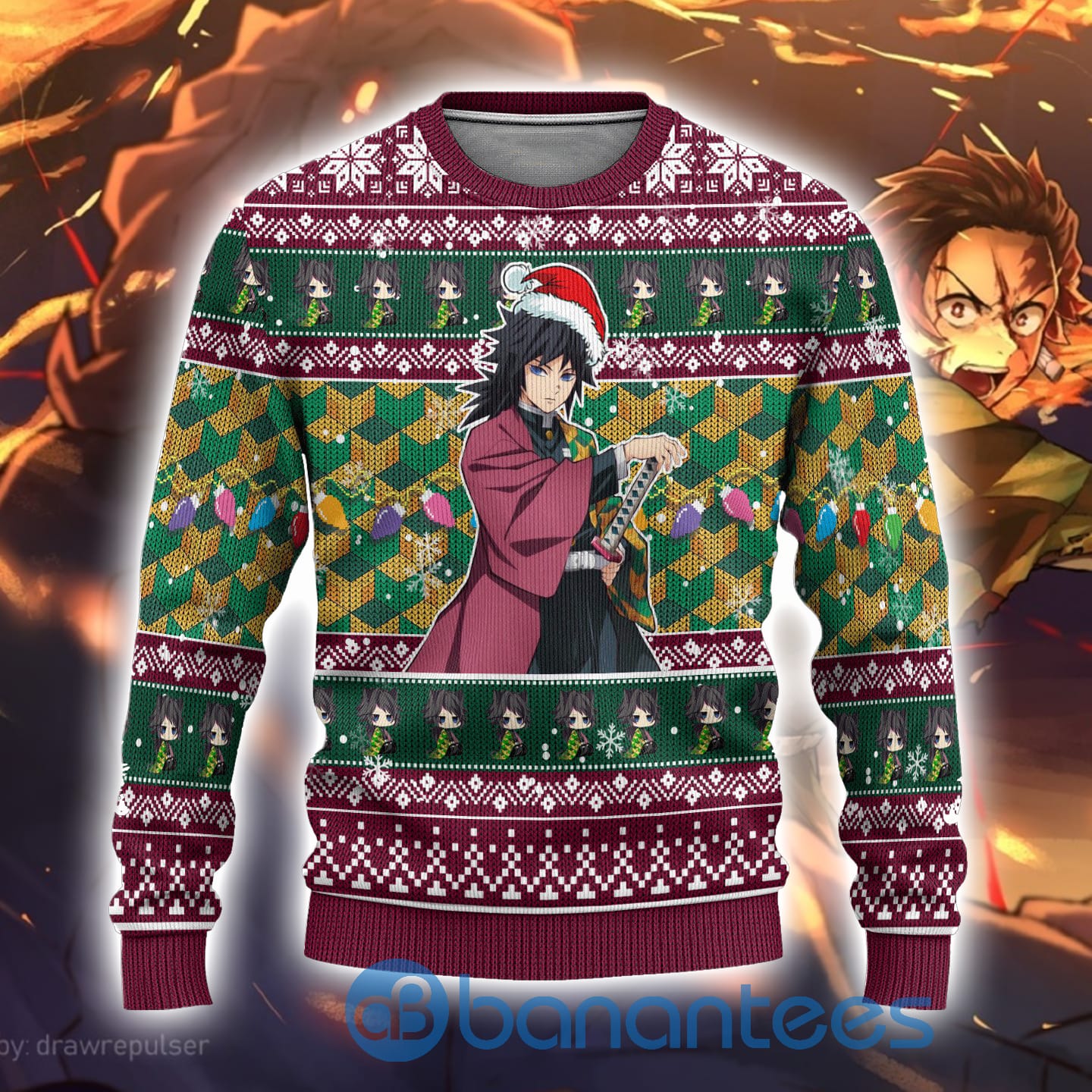 Giyuu Tomioka Demon Slayer Prints on Christmas Sweaters