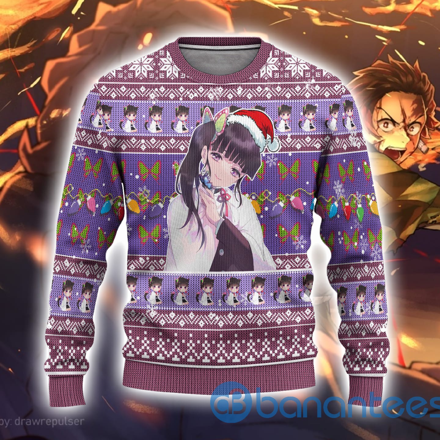 3 Demon Slayer Anime Print Christmas Sweaters Kanao Tsuyuri