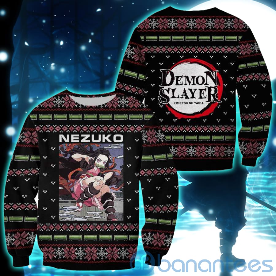 Demon Slayer Anime Nezuko Kamado Knitting Christmas All Over Printed 3D Shirt - 3D Sweatshirt - Black