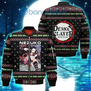 Demon Slayer Anime Nezuko Kamado Knitting Christmas All Over Printed 3D Shirt - Bomber Jacker - Black