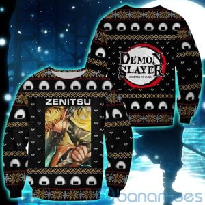 Demon Slayer Anime Zenitsu Agatsuma Knitting Christmas All Over Printed 3D Shirt - 3D Sweatshirt - Black