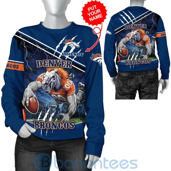 Denver Broncos Mascot Catching Ball Custom Name 3D All Over Printed Shirt Product Photo