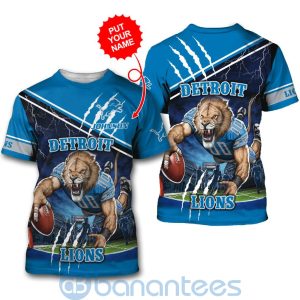 Detroit Lions Mascot Catching Ball Custom Name 3D All Over Printed Shirt Product Photo