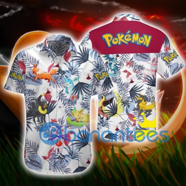 Eevee Evolutions Pokemon Tropical Leaf Short Sleeves Hawaiian Shirt Product Photo