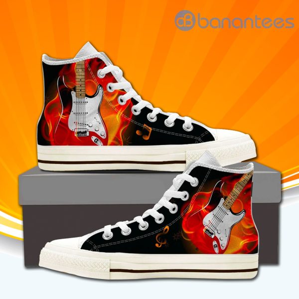 Electric Guitar In Fire High Top Canvas Shoes Sneakers For Men And Women Product Photo