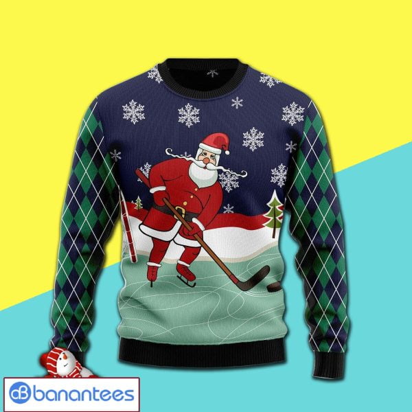 Funny Hockey Santa Claus Awesome All Over Print 3D Ugly Sweater Product Photo